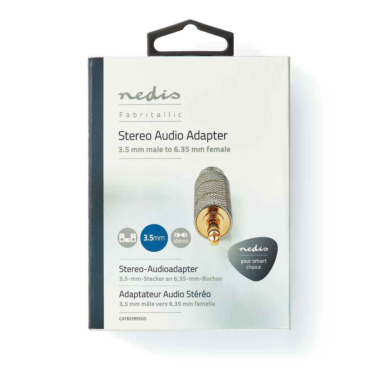 Nedis CATB22935GD | Stereo Audio Adapter | 3.5 mm Male | 6.35 mm Female | Gold Plated | Straight | Metal | Gold / Metal | 1 pcs | Cover Window Box