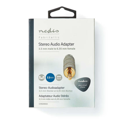 Nedis CATB22935GD | Stereo Audio Adapter | 3.5 mm Male | 6.35 mm Female | Gold Plated | Straight | Metal | Gold / Metal | 1 pcs | Cover Window Box