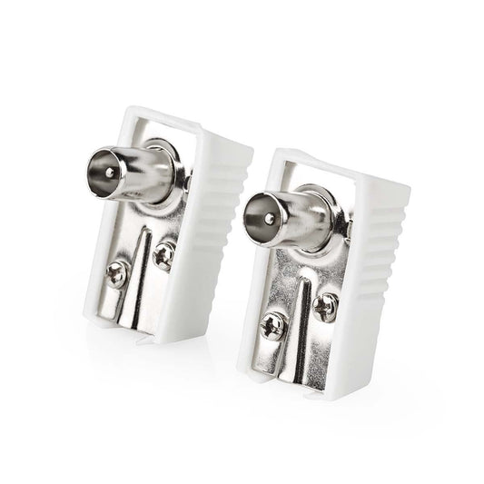 Nedis IEC (Coax) Connector | Angled | Male | Nickel Plated | 75 Ohm | Screw | Cable input diameter: 7.0 mm | Metal / PVC | White | 2 pcs | Box