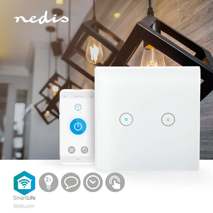 Nedis SmartLife Wall Switch | Wi-Fi | Dual | Wall Mount | 1000 W | Android™ / IOS | Glass | White