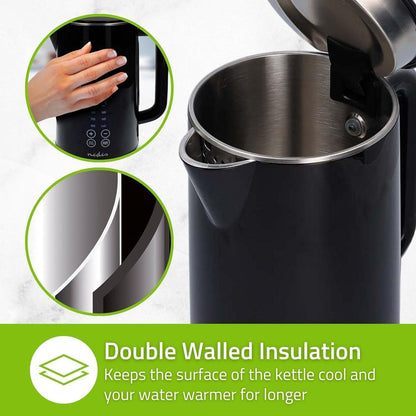 Nedis Electric Kettle | 1.7 l | Plastic | Black | 50,60,70,80,90,100 °C | Temperature indicator | Rotatable 360 degrees | Concealed heating element | Strix® controller | Boil-dry protection