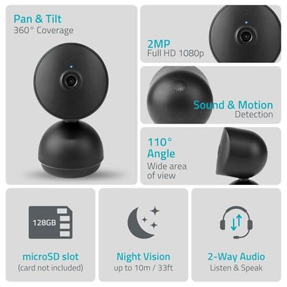 Nedis SmartLife Indoor Camera | Wi-Fi | Full HD 1080p | Pan tilt | Cloud Storage (optional) / microSD (not included) / Onvif | With motion sensor | Night vision | Black