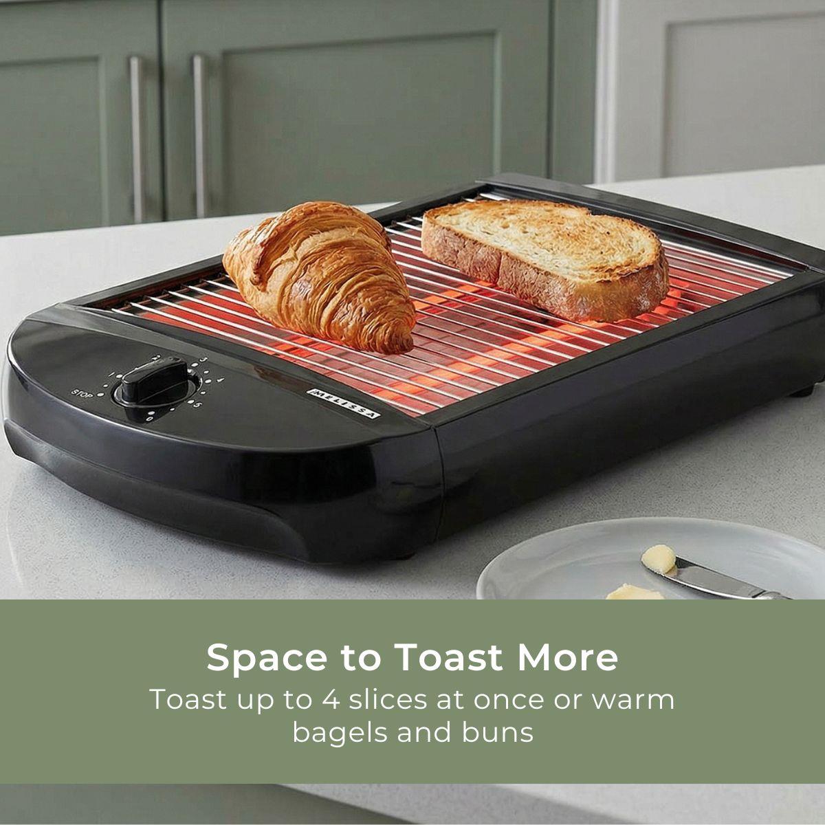 MELISSA Flat Bed Toaster | Removable Crumb Tray | Auto Off | Buzzer | 600W | Black