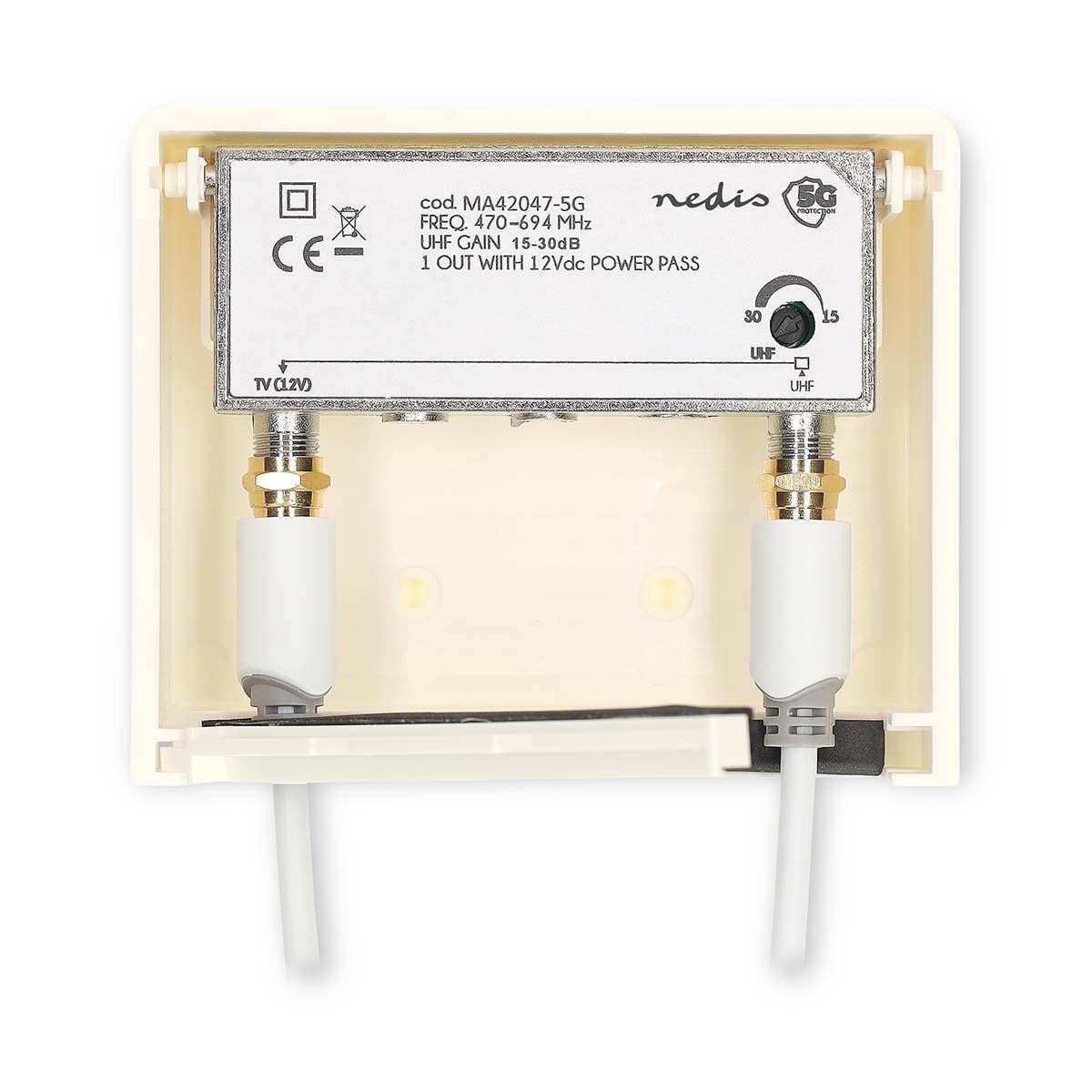 Nedis MAMP26700WT | Mast Amplifier | Number of outputs: 2 | Gain control: 15 - 30 dB | F-Female | Noise figure: 4 dB | White