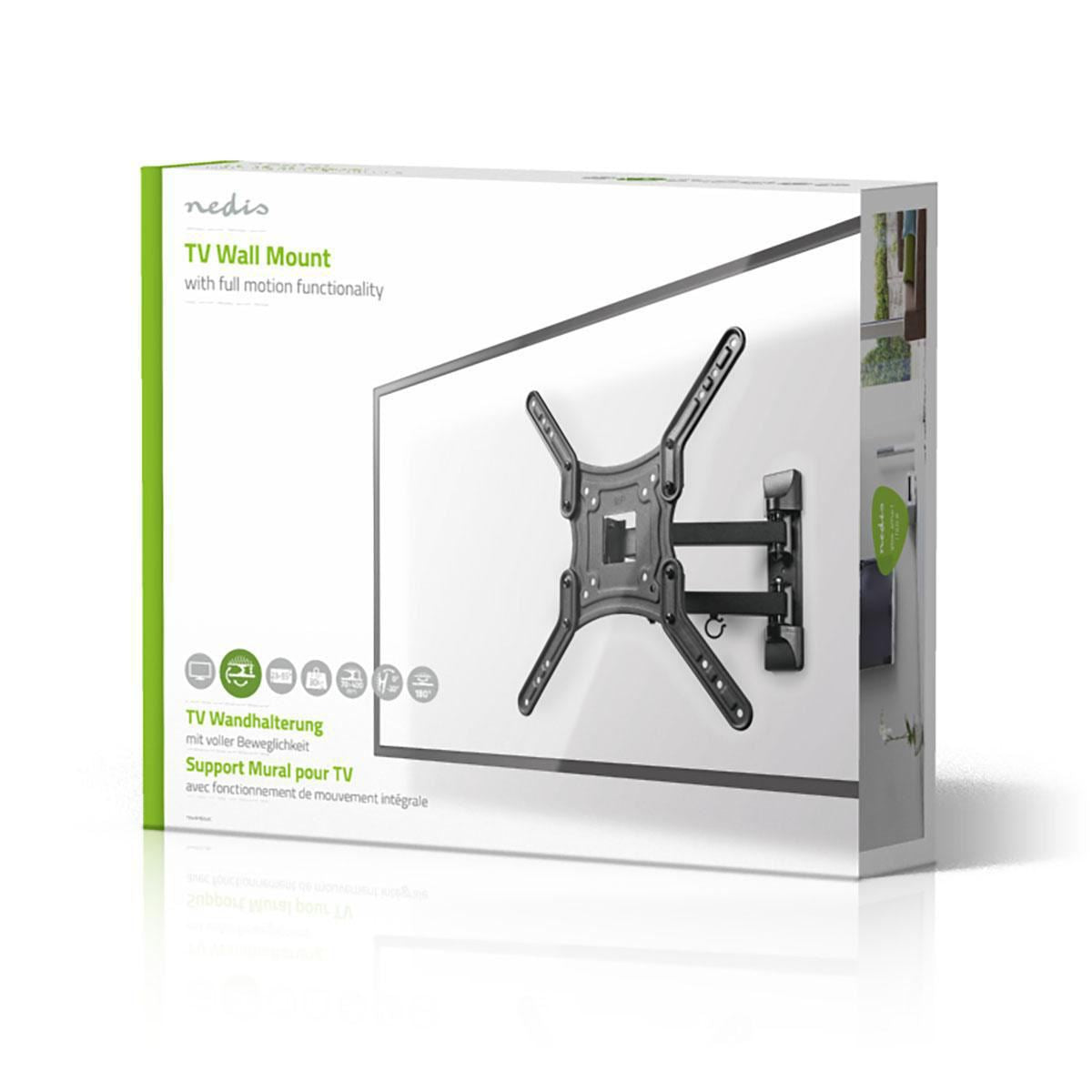 Nedis Full Motion TV Wall Mount | 23 - 55 " | Maximum supported screen weight: 30 kg | Tiltable | Rotatable | Minimum wall distance: 70 mm | Maximum wall distance: 400 mm | 3 Pivot point(s) | ABS / Steel | Black