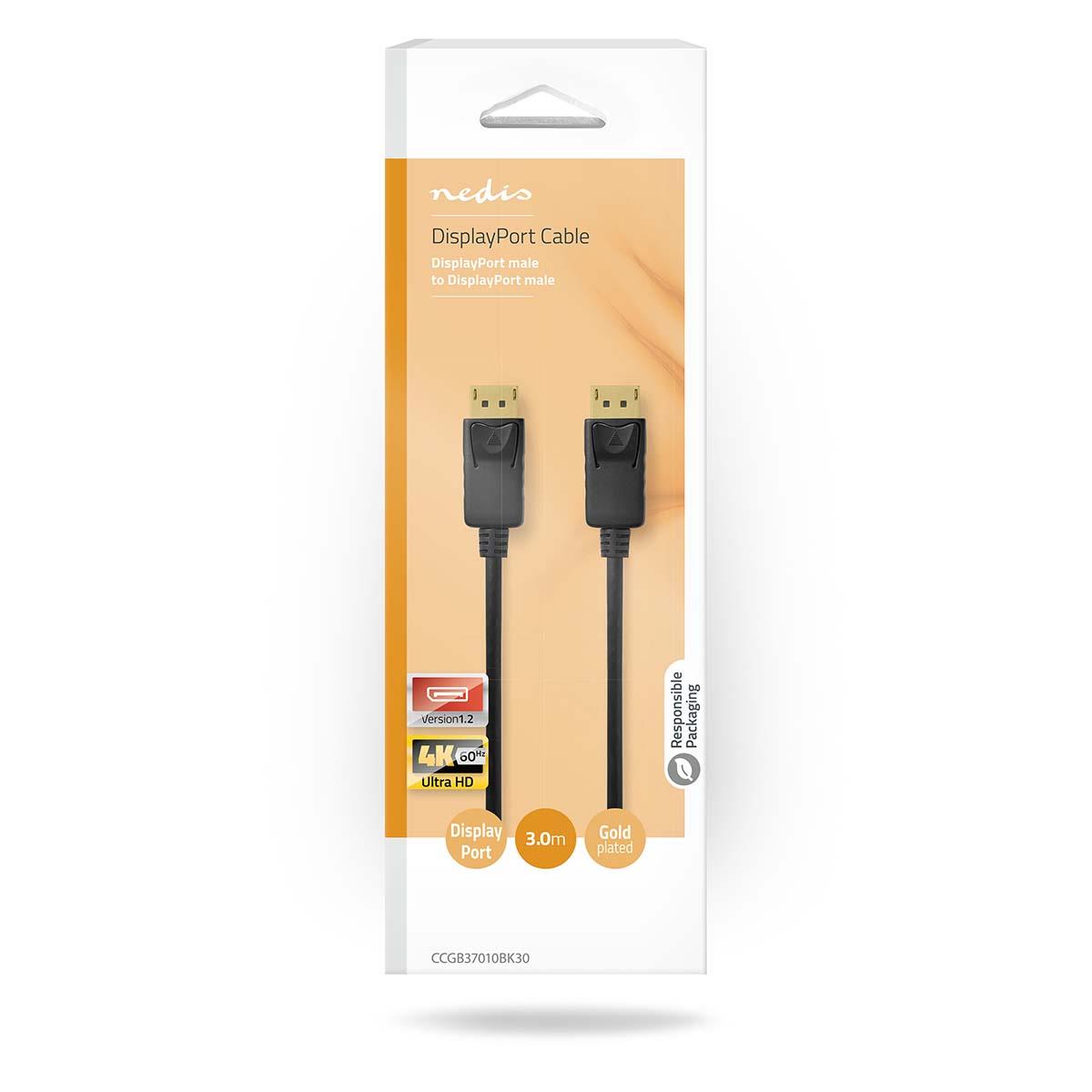 Nedis DisplayPort Cable | DisplayPort Male | DisplayPort Male | 4K@60Hz | Nickel Plated | 3.00 m | Round | PVC | Black | Box
