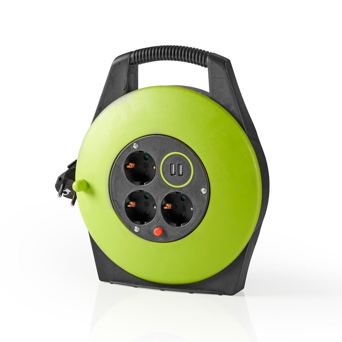 Nedis Cable Reel | Plug with earth contact | 10.0 m | 3000 W | 16 A | Kind of grounding: Side Contacts | 230 V AC 50/60 Hz | Socket angle: 90 ° | H05VV-F 3G1.5mm² | Fuse: Yes | Black / Green