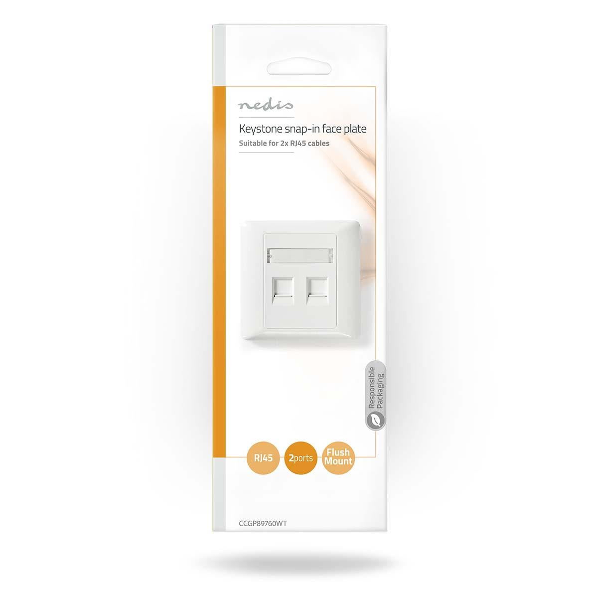Nedis CCGP89760WT | Network Keystone Face Plate | Face Plate RJ45 | 2 port(s) | ABS | White | Envelope