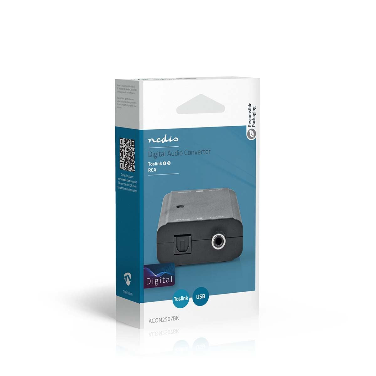 Nedis Digital Audio Converter | 2-way | Connection input: 1x S/PDIF (RCA) Female / 1x TosLink Female | Connection output: 1x S/PDIF (RCA) Female / 1x TosLink Female | ARC | Manual | Black