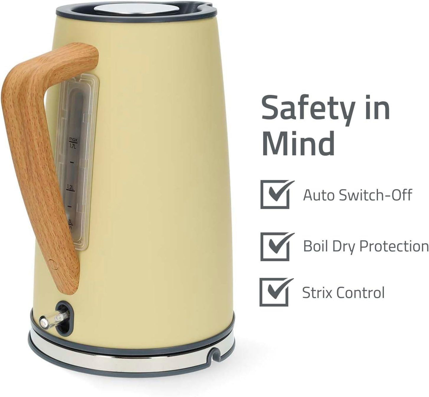 Nedis Electric Kettle | 1.7 l | Soft-Touch | Yellow | Rotatable 360 degrees | Concealed heating element | Strix® controller | Boil-dry protection