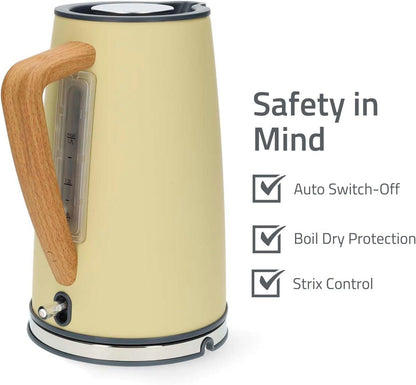 Nedis Electric Kettle | 1.7 l | Soft-Touch | Yellow | Rotatable 360 degrees | Concealed heating element | Strix® controller | Boil-dry protection