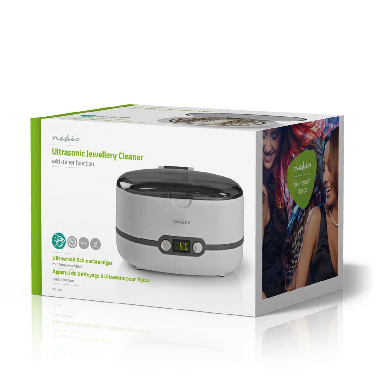 Nedis Ultrasonic Jewellery Cleaner | Mains Powered | 230 V AC 50 Hz | Euro / Type-C (CEE 7/16) | White | Plastic