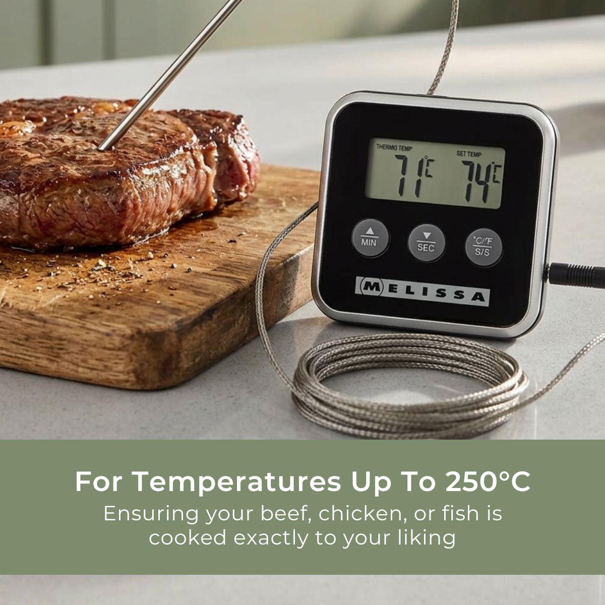 MELISSA Meat Thermometer | Alarm / Timer | LCD Display | 0 - 250 °C | Black / Silver
