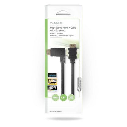 Nedis High Speed HDMI™ Cable with Ethernet | Left Hooked HDMI™ Connector | HDMI™ Connector | 4K@30Hz | 10.2 Gbps | 1.50 m | Round | PVC | Black | Envelope