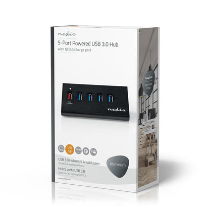 Nedis USB Hub | USB Micro-B Female | USB-A Female | 5 port(s) | QC3.0 / USB 3.2 Gen 1 | Mains Powered / USB Powered | 5 Gbps | 5x USB