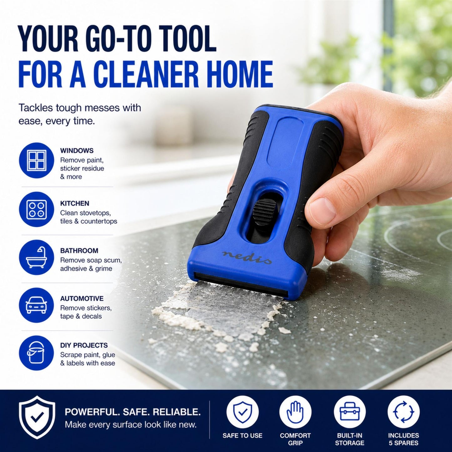Nedis Cleaning Scraper | Vitroceramic Hobs | Black / Blue | Plastic