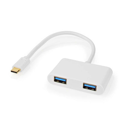 Nedis USB Multi-Port Adapter | USB 3.2 Gen 1 | USB-C™ Male | 2x USB-A | 5 Gbps | 0.20 m | Round | Nickel Plated | PVC | White | Polybag