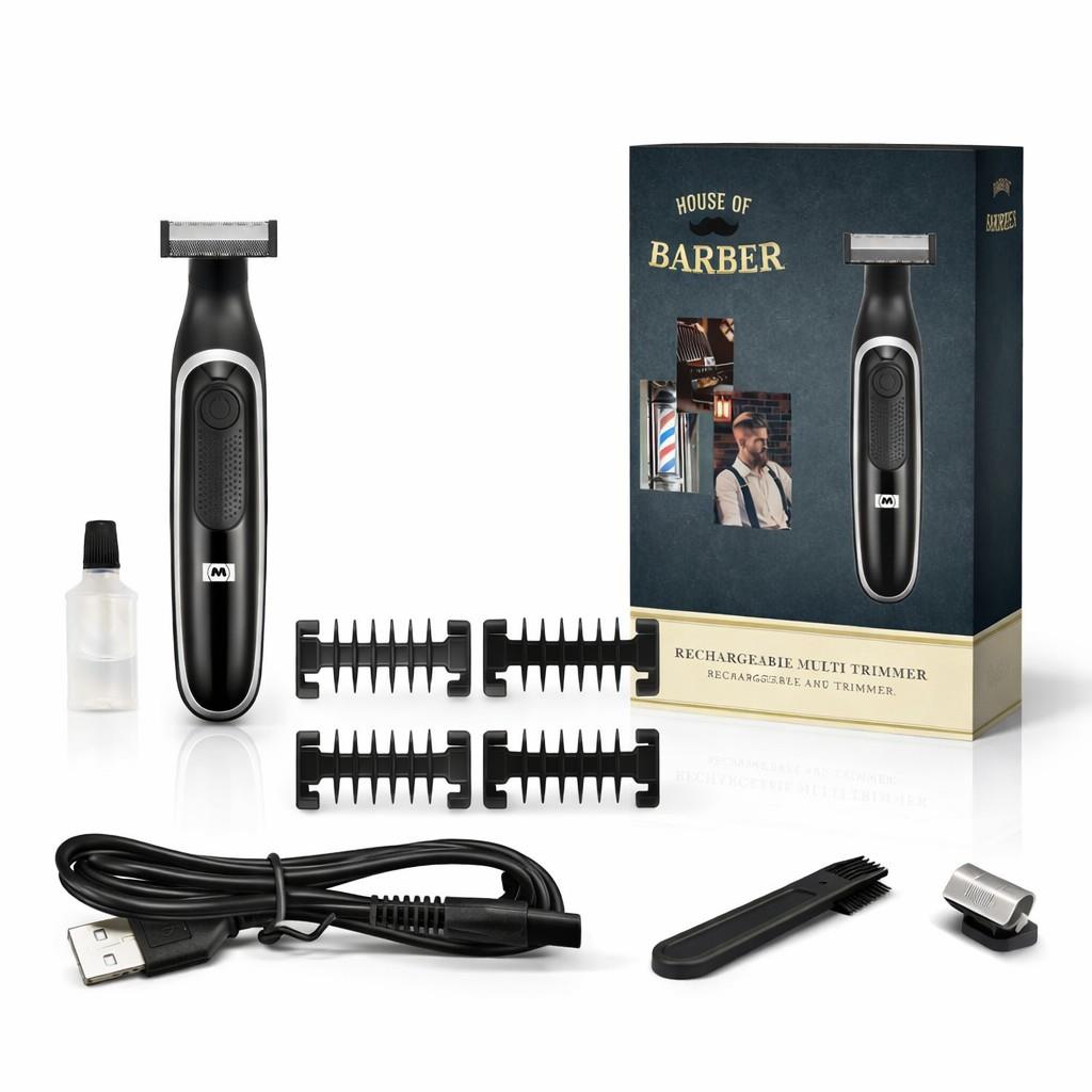 MELISSA Rechargeable Beard and Body Trimmer with Ultra-thin Razor | 4 Spacer Combs  | Black