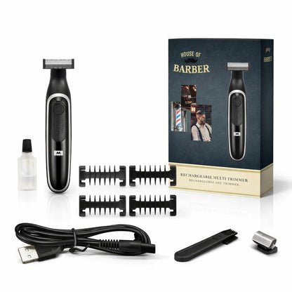 MELISSA Rechargeable Beard and Body Trimmer with Ultra-thin Razor | 4 Spacer Combs  | Black