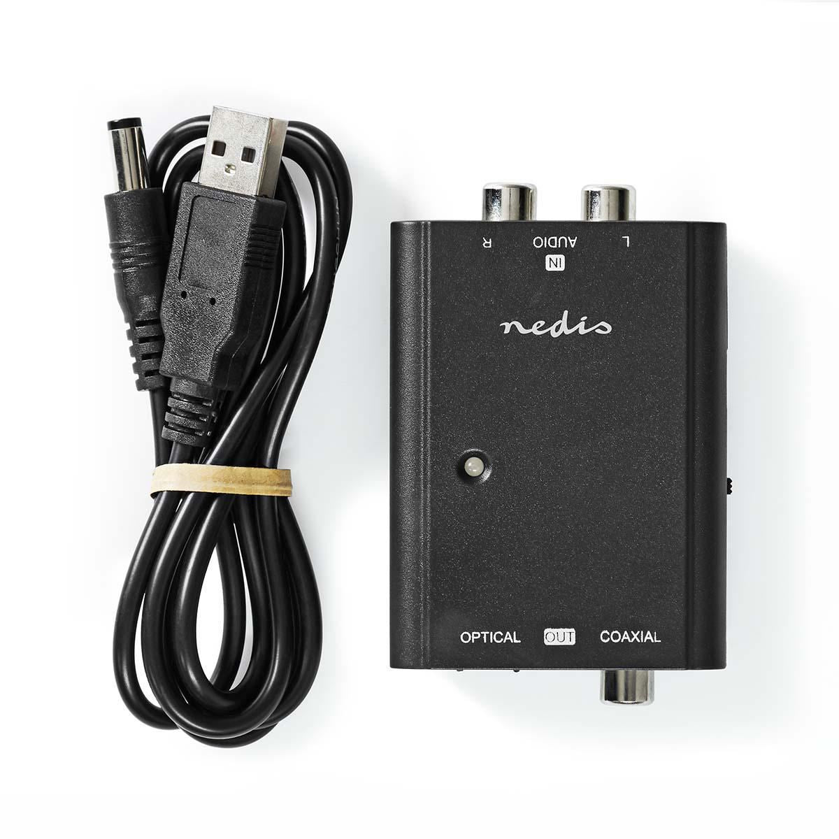 Nedis Digital Audio Converter | 1-way | Connection input: 2x RCA Male | Connection output: 1x S/PDIF (RCA) Female / 1x TosLink Female | ARC | Manual | Black
