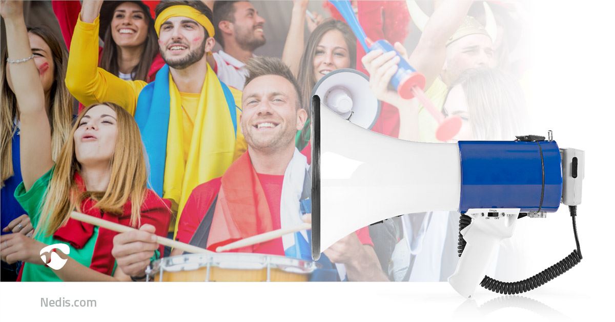 Nedis Megaphone | Maximum range: 1500 m | Maximum Volume control: 120 dB | Detachable Microphone | Built-in siren | Shoulder strap | Blue / White