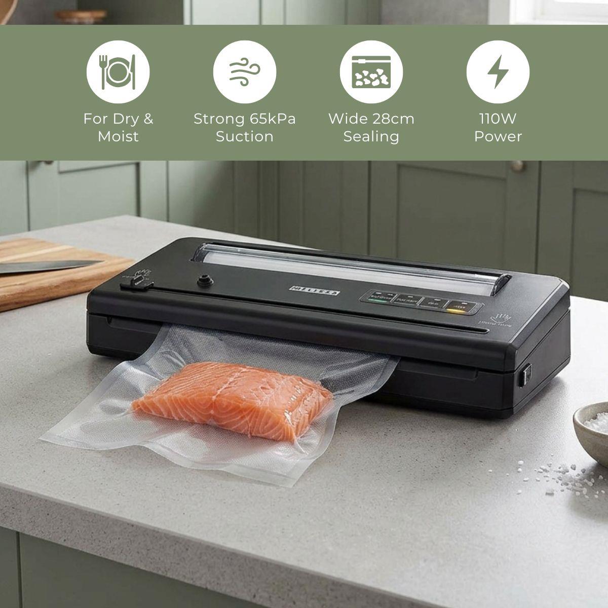 MELISSA Vacuum sealer | 110w | with Integrated Roll Holder |Built-in Cutter | Black