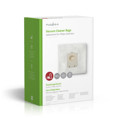 Nedis DUBG220AEP12 | Vacuum Cleaner Bag | 12 pcs | Synthetic | Most sold for: Philips / Electrolux | White
