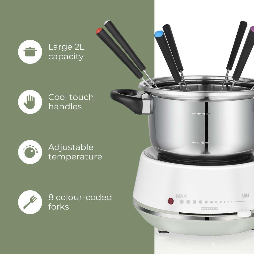 MELISSA Fondue Set | 8 Persons | 2 l | Adjustable temperature control | 1200 W | Cool touch handles | Anti-slip feet | Overheating protection