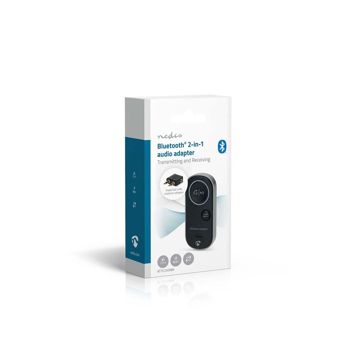 Nedis Bluetooth® Transmitter Receiver | Connection input: USB-C™ Female | Connection output: 3.5 mm | SBC | Up to 1 Device | Maximum battery play time: 8.5 hrs | Black
