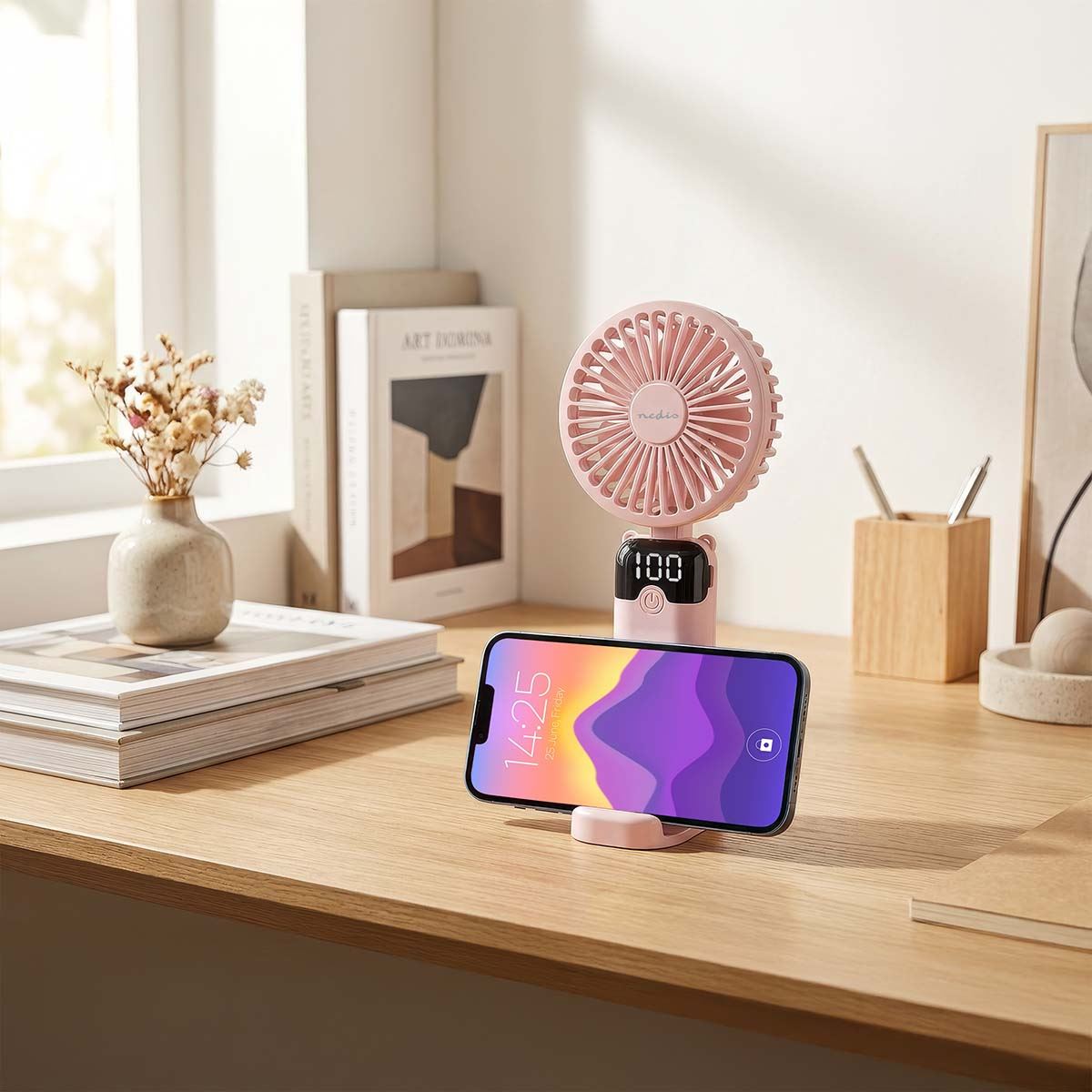 Nedis FNHH3BOX3 | Hand Fan | 90 mm | 6-Speed Settings | 6 Units incuding Display | Pink