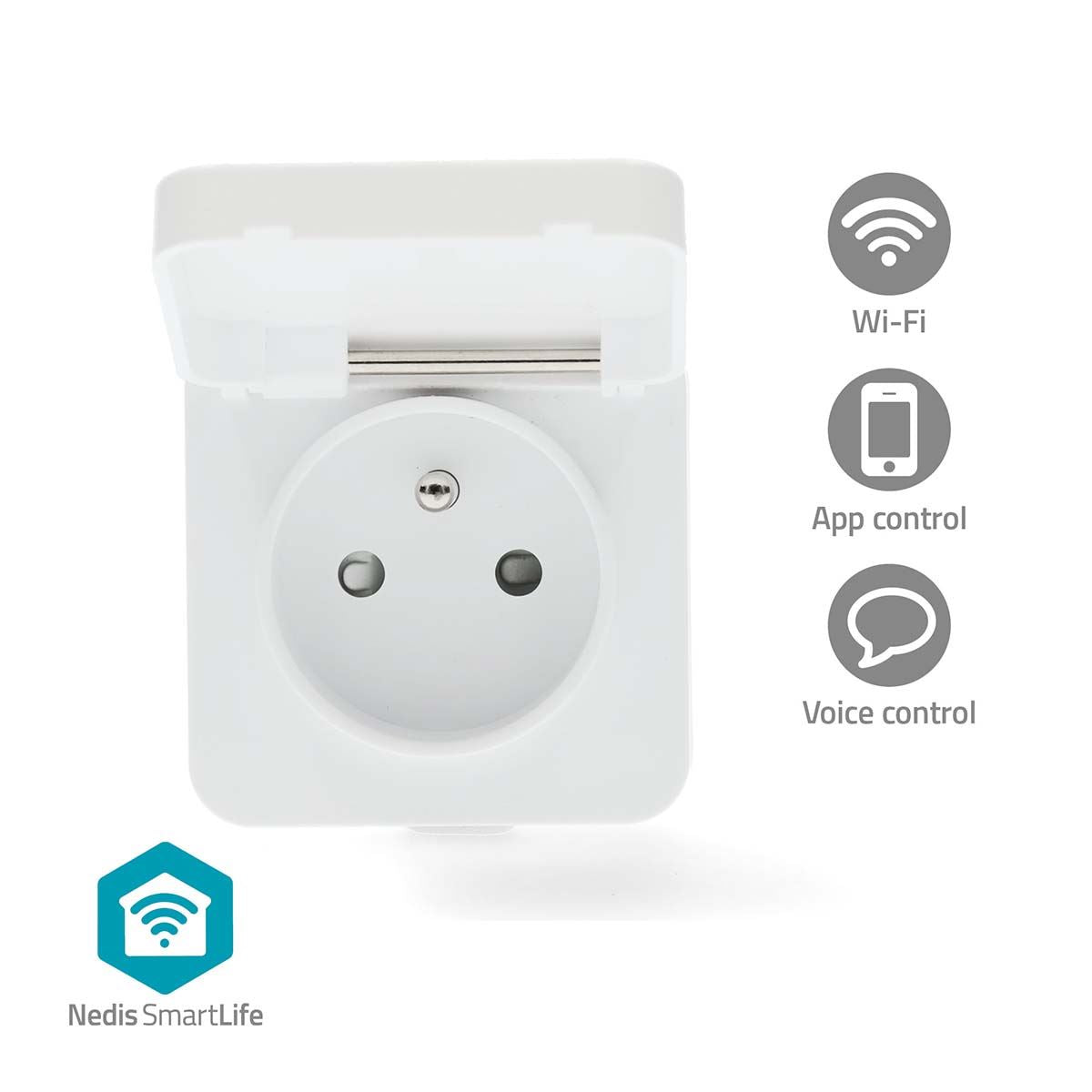 Nedis SmartLife Smart Plug | Wi-Fi | IP44 | Power meter | 3680 W | Schuko Type E (CEE 7/6) | -25 - 55 °C | Android™ / IOS | Grey / White | 1 pcs