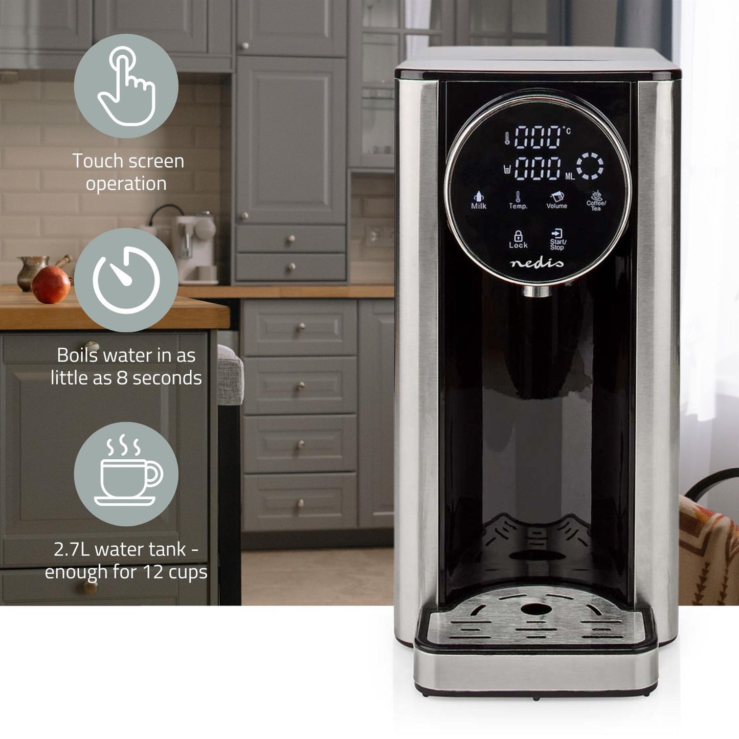 Nedis KAWD310FBK Hot Water Dispenser | 2600 W | 2.7 l | Aluminium / Black