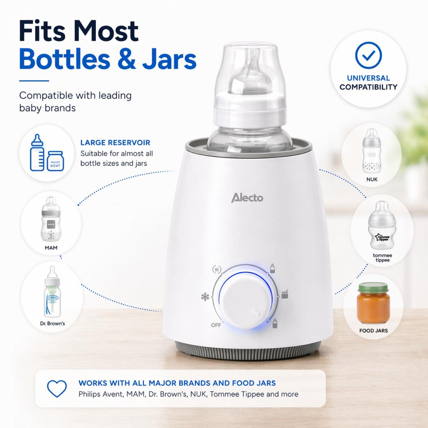 Alecto BW800 | Fast Bottle / Food Warmer with Temperature Control | White