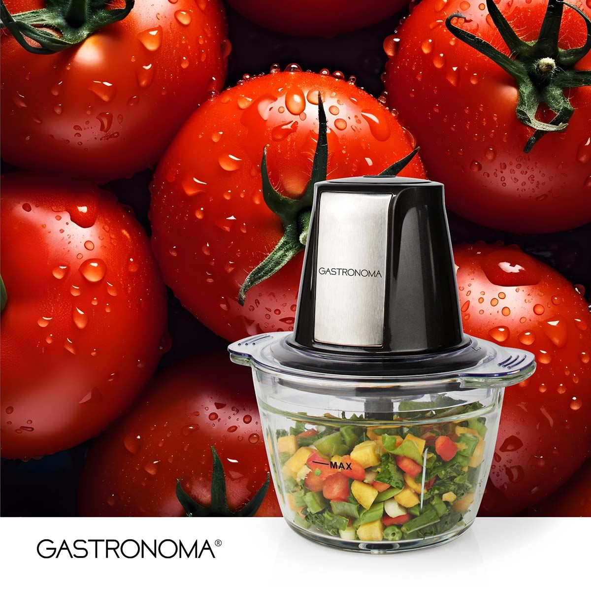 Gastronoma 18210101 | Mini Food Chopper | 500 W | 1000 ml | Glass Bowl | 1-Speed | Black / Stainless Steel