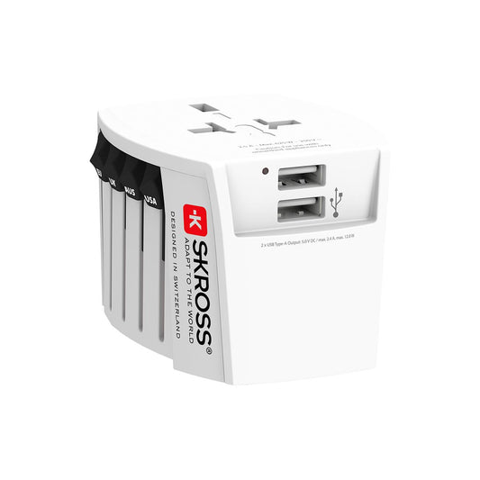 Skross SKross | MUV USB (2xA) Compact 2-pole world travel adapter with 2 integrated USB ports