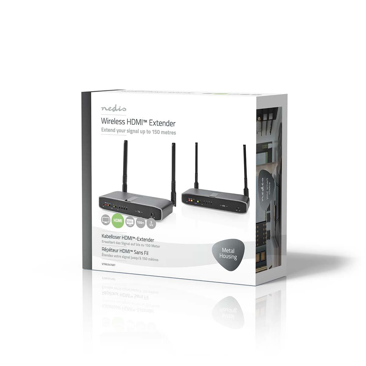 Nedis Wireless HDMI™ Transmitter | Wi-Fi | 5.15 - 5.85 MHz | 100.0 m (line of sight) | Maximum resolution: Full HD 1080p | 6.75 Gbps | IR Return function | ABS | Anthracite