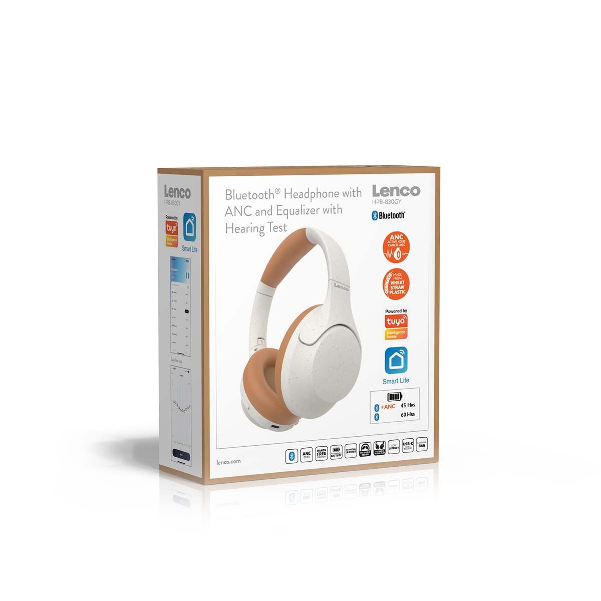 Lenco HPB-830GY | ANC Bluetooth® 5.3 Headphones | Active Noise Cancelling | White