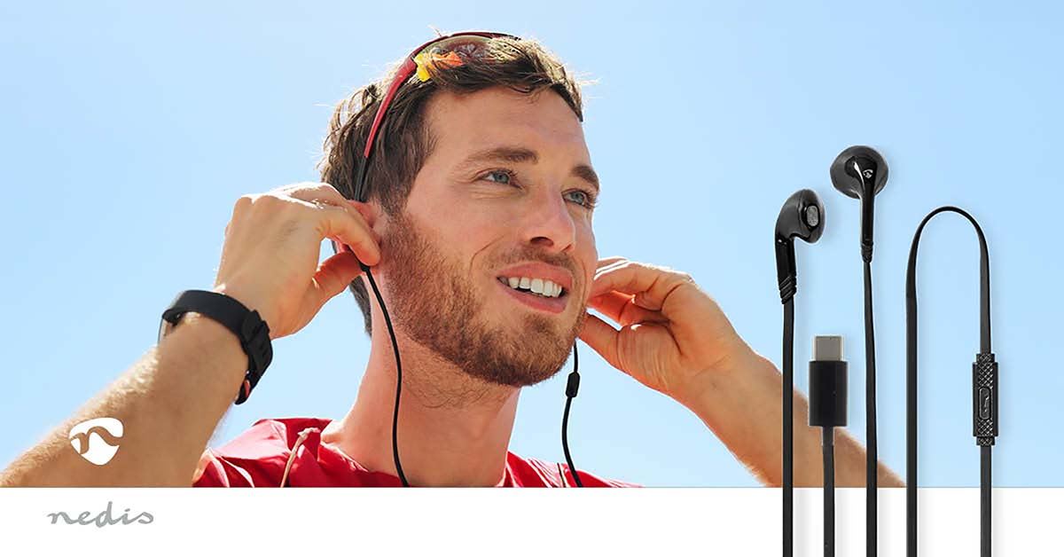 Nedis Wired Earphones | USB-C™ | Cable length: 1.20 m | Built-in microphone | Volume control | Black