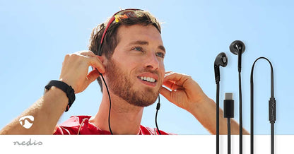 Nedis Wired Earphones | USB-C™ | Cable length: 1.20 m | Built-in microphone | Volume control | Black