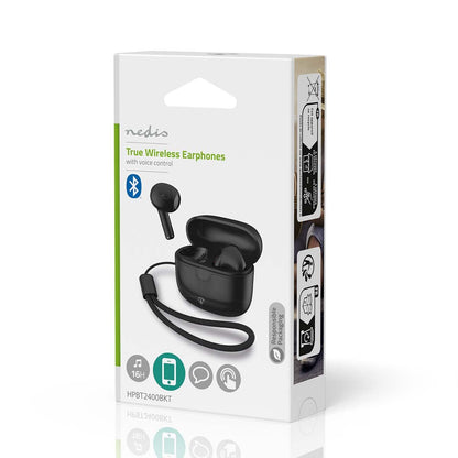 Nedis Fully Wireless Earphones | Bluetooth® | Battery play time: 16 hrs | Touch Control | Charging case | Wireless charging case | Built-in microphone | Voice control support | Black