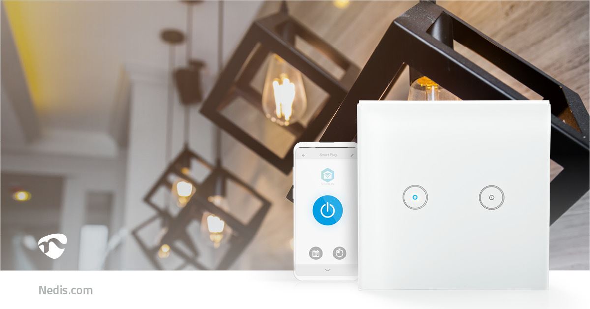 Nedis SmartLife Wall Switch | Wi-Fi | Dual | Wall Mount | 1000 W | Android™ / IOS | Glass | White