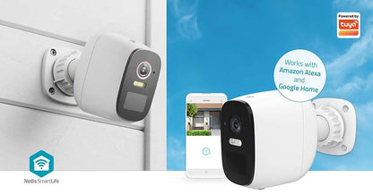 Nedis SmartLife Outdoor Camera | Wi-Fi | Spotlight | 4MP Quad HD 1440p / 2560x1440 | Pan tilt | IP66 | Max. battery life: 10 Months | Cloud Storage (optional) / microSD (not included) | 5 V DC | With motion sensor | Night vision | White