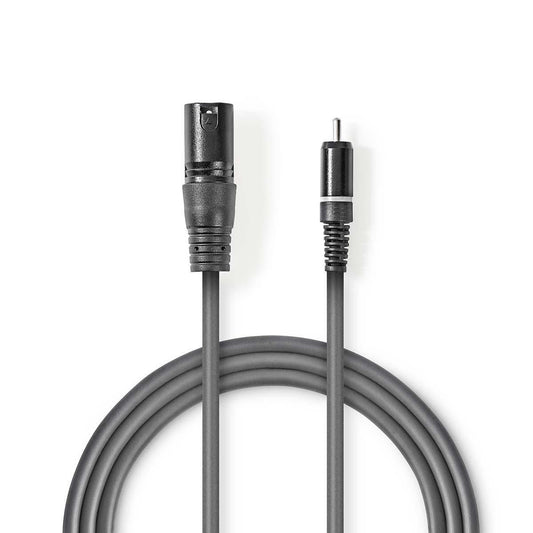 Nedis Unbalanced Audio Cable | XLR 3-Pin Male | RCA Male | Nickel Plated | 3.00 m | Round | PVC | Dark Grey | Carton Sleeve