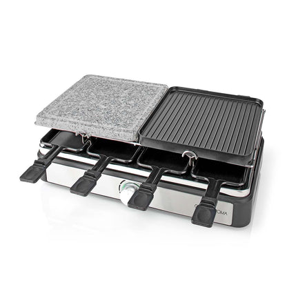 Gastronoma 18300101 | Raclette/Gourmet/Stone Grill Set | 8 Persons | 1400 W | 2 Reversible Grill Plates | Non-stick coating | Stone Plate | Black / Stainless Steel