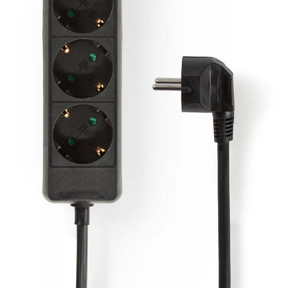 Nedis Extension Socket | Type F (CEE 7/7) | 6-Way | 3.00 m | 3680 W | 16 A | Kind of grounding: Side Contacts | 230 V AC 50/60 Hz | Socket angle: 45 ° | H05VV-F 3G1.5mm² | Black