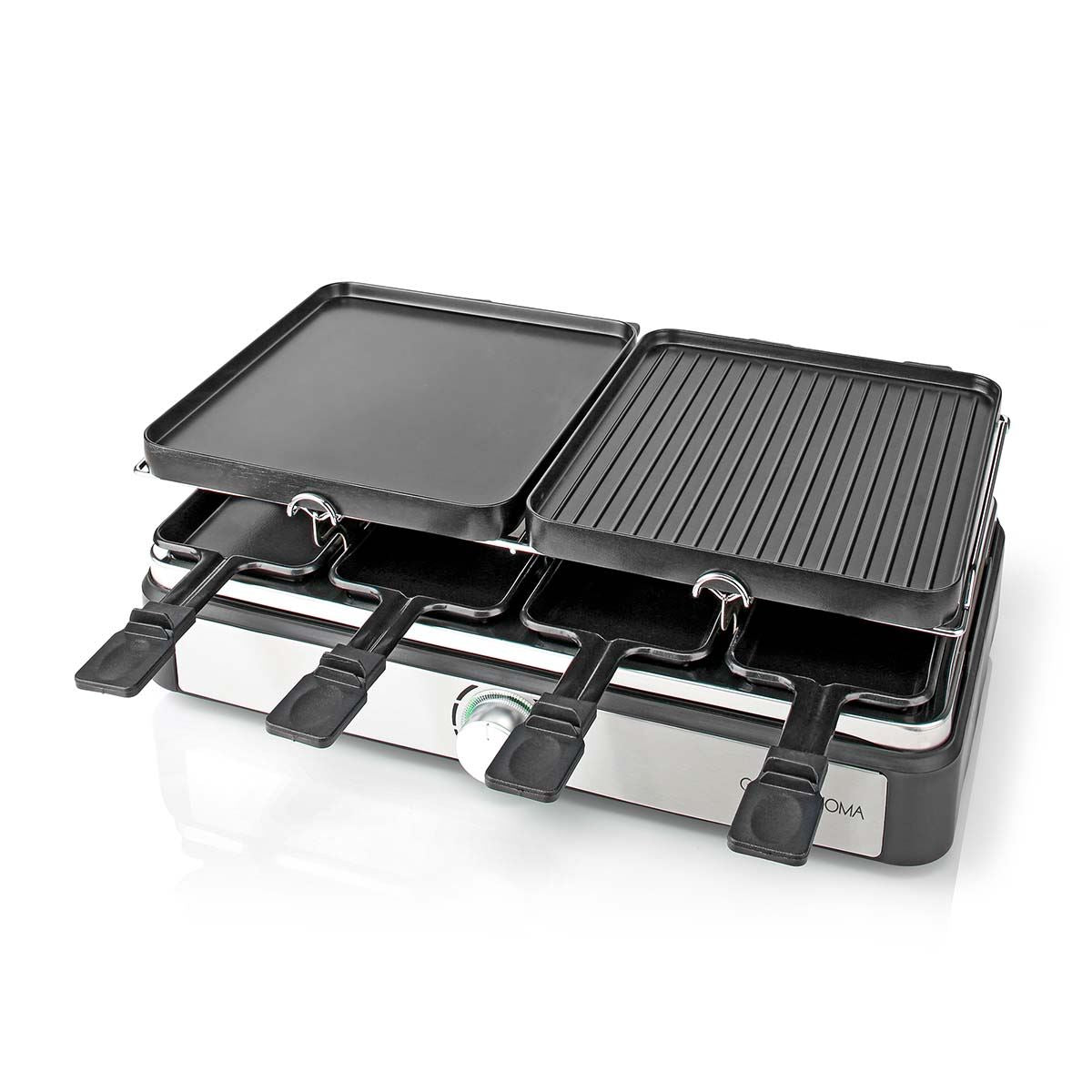 Gastronoma 18300101 | Raclette/Gourmet/Stone Grill Set | 8 Persons | 1400 W | 2 Reversible Grill Plates | Non-stick coating | Stone Plate | Black / Stainless Steel