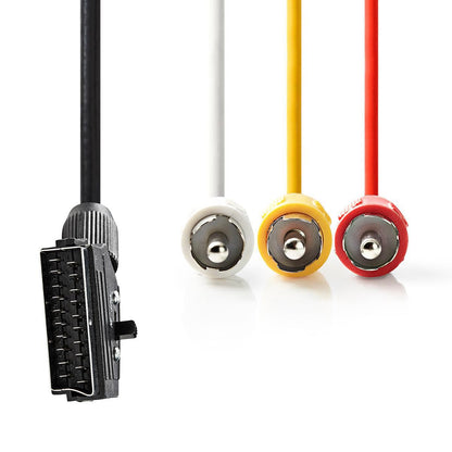 Nedis SCART Cable | SCART Male | 3x RCA Male | Nickel Plated | Switchable | 480p | 2.00 m | Round | PVC | Black | Tag