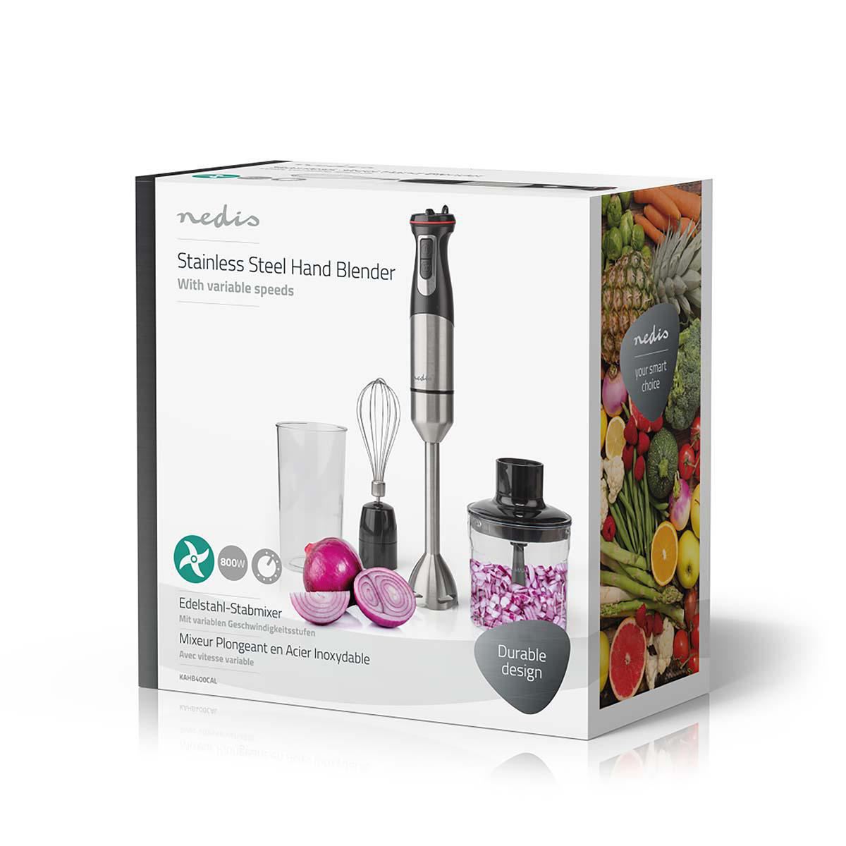 Nedis Hand Blender | 800 W | Speed settings: Variable Speed Control | Chopper | Aluminium / Black