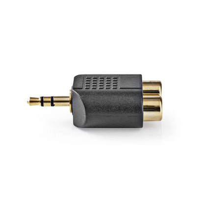 Nedis CAGP22940BKG | Stereo Audio Adapter | 3.5 mm Male | 2x RCA Female | Gold Plated | Straight | ABS | Black | 10 pcs | Envelope