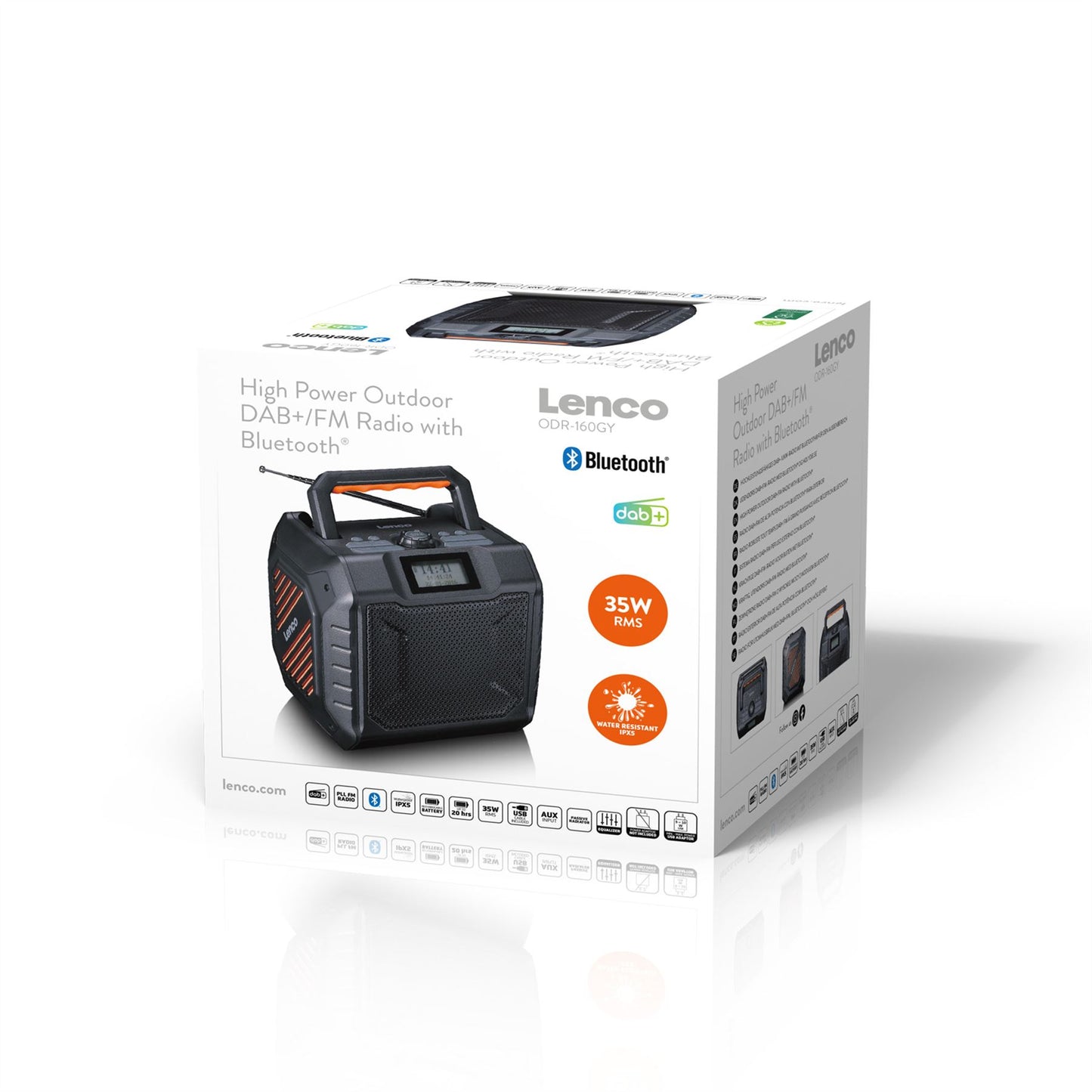 Lenco ODR-160GY | High Power Portable Outdoor Bluetooth® Speaker |  DAB+/FM Radio | IPX5 Water-Resistant | Grey